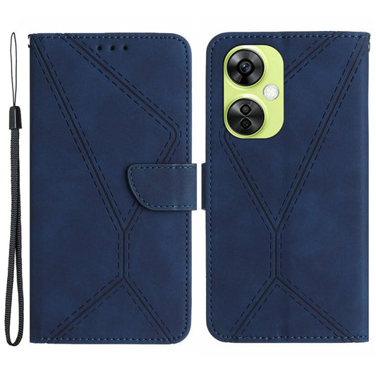 HT05 For OnePlus Nord CE3 5G / CE 3 Lite 5G / Nord N30 5G PU Leather Cover Skin-touch Flip Stand Wallet Imprinted Line Phone Case - Blue