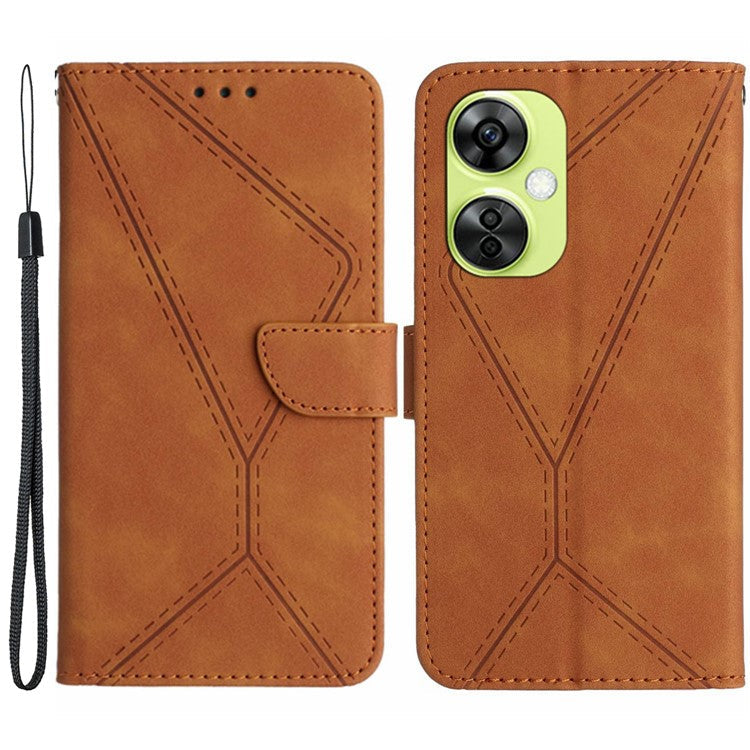 HT05 For OnePlus Nord CE3 5G / CE 3 Lite 5G / Nord N30 5G PU Leather Cover Skin-touch Flip Stand Wallet Imprinted Line Phone Case - Brown