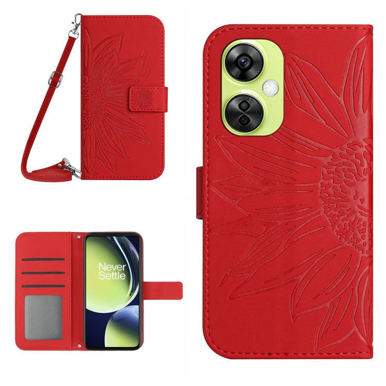HT04 For OnePlus Nord CE3 5G / Nord CE 3 Lite 5G / Nord N30 5G PU Leather Case Wallet Stand Imprinted Phone Cover with Shoulder Strap - Red