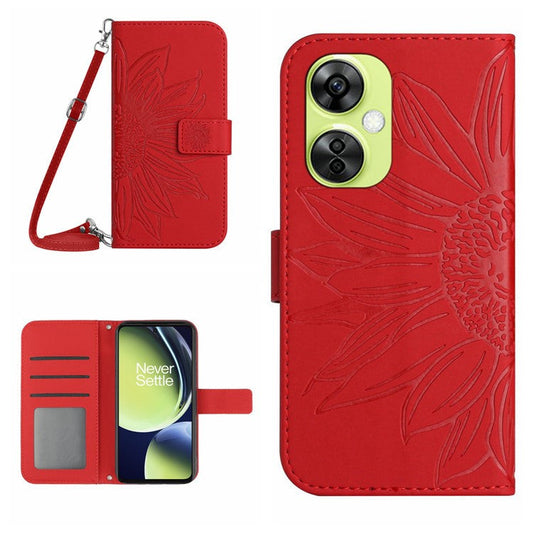 HT04 For OnePlus Nord CE3 5G / Nord CE 3 Lite 5G / Nord N30 5G PU Leather Case Wallet Stand Imprinted Phone Cover with Shoulder Strap - Red
