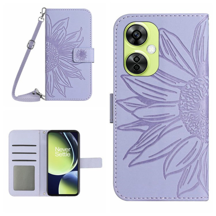 HT04 For OnePlus Nord CE3 5G / Nord CE 3 Lite 5G / Nord N30 5G PU Leather Case Wallet Stand Imprinted Phone Cover with Shoulder Strap - Light Purple