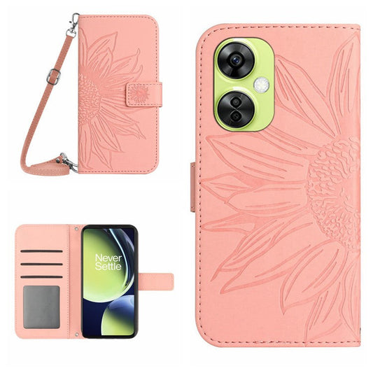 HT04 For OnePlus Nord CE3 5G / Nord CE 3 Lite 5G / Nord N30 5G PU Leather Case Wallet Stand Imprinted Phone Cover with Shoulder Strap - Light Pink