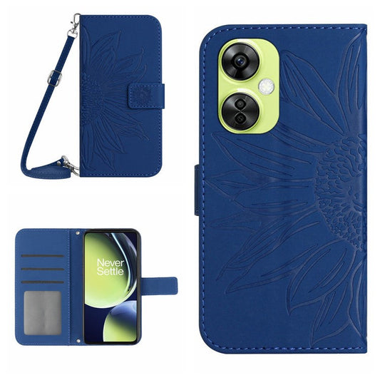 HT04 For OnePlus Nord CE3 5G / Nord CE 3 Lite 5G / Nord N30 5G PU Leather Case Wallet Stand Imprinted Phone Cover with Shoulder Strap - Sapphire