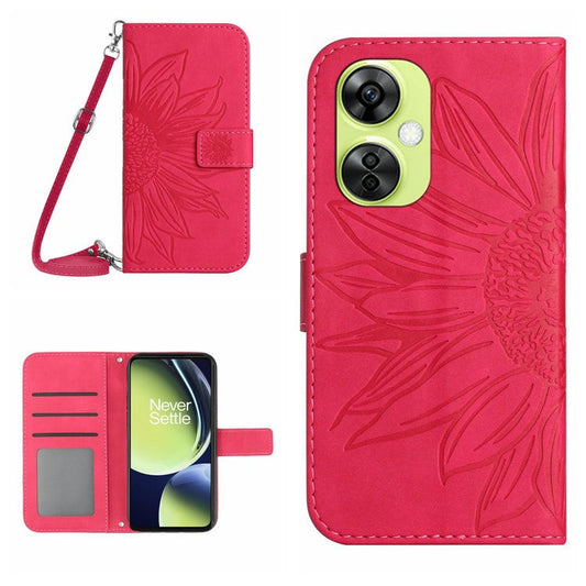 HT04 For OnePlus Nord CE3 5G / Nord CE 3 Lite 5G / Nord N30 5G PU Leather Case Wallet Stand Imprinted Phone Cover with Shoulder Strap - Rose