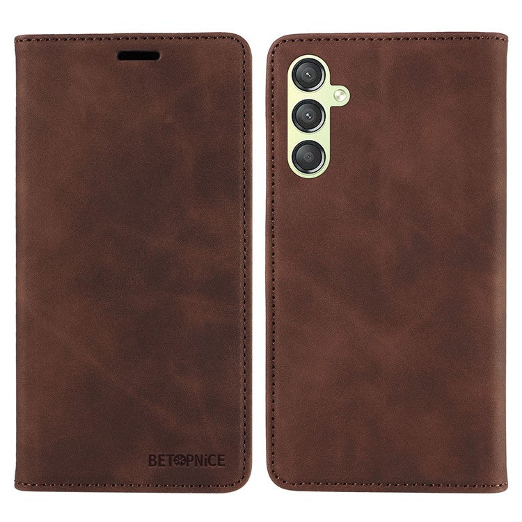 BETOPNICE 003 For Samsung Galaxy A24 4G (162.1 x 77.6 x 8.3mm) RFID Blocking PU Leather Stand Cover Shockproof Wallet Cell Phone Case - Brown