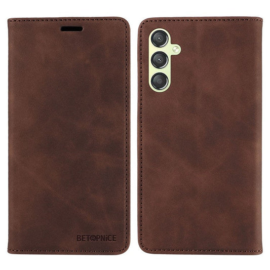 BETOPNICE 003 For Samsung Galaxy A24 4G (162.1 x 77.6 x 8.3mm) RFID Blocking PU Leather Stand Cover Shockproof Wallet Cell Phone Case - Brown