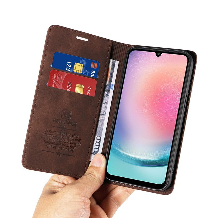 BETOPNICE 003 For Samsung Galaxy A24 4G (162.1 x 77.6 x 8.3mm) RFID Blocking PU Leather Stand Cover Shockproof Wallet Cell Phone Case - Brown