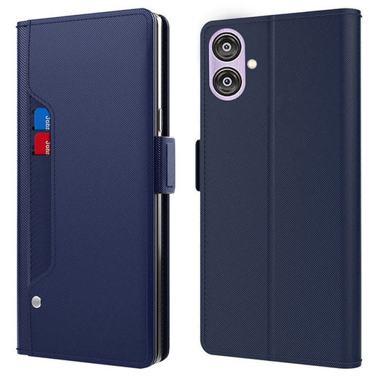 For Samsung Galaxy A04e 4G / F04 4G / M04 4G PU Leather Stand Case Mirror Phone Cover with Card Holder - Blue