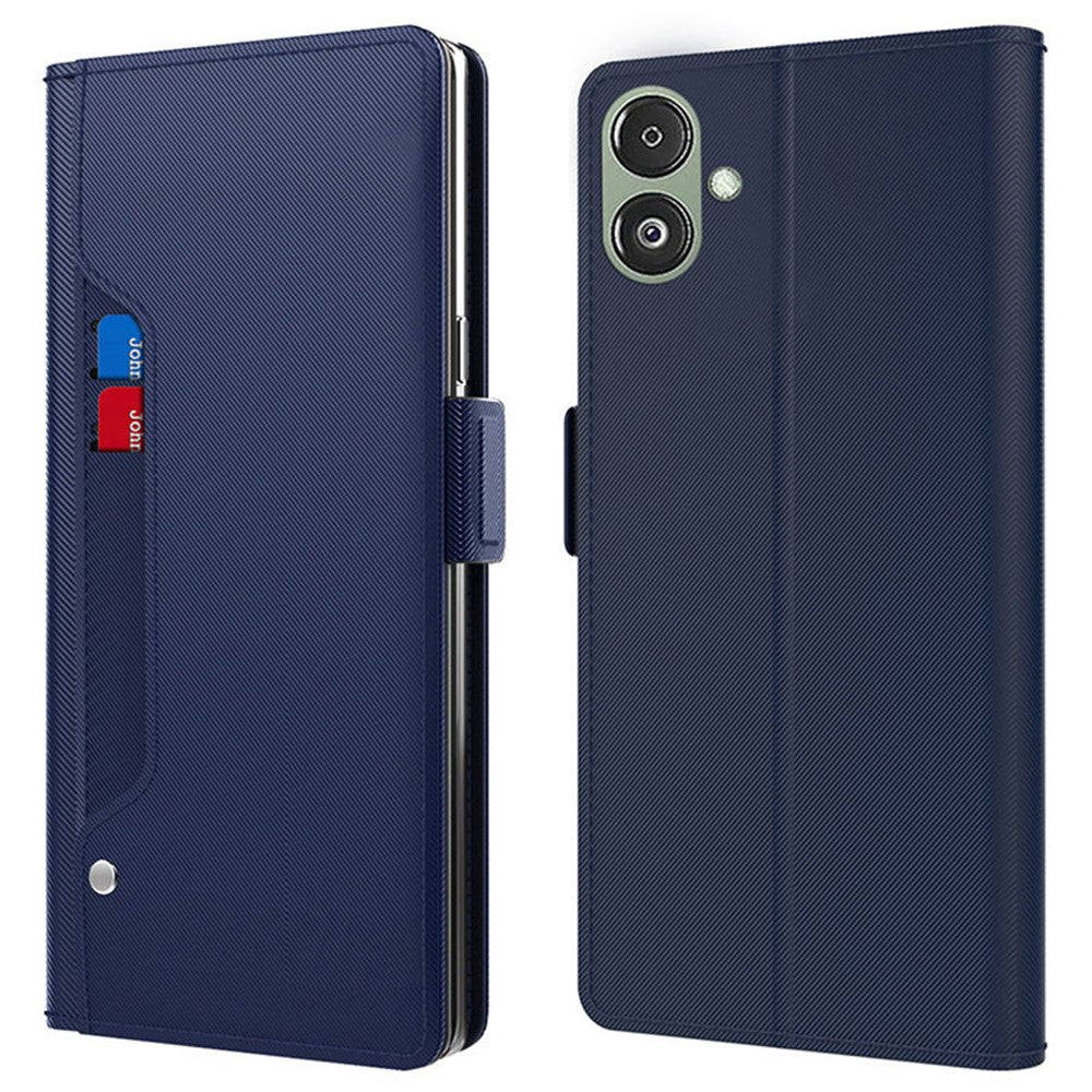 PU Leather Phone Case for Samsung Galaxy F14 5G , Mirror Phone Stand Cover with Card Holder - Blue