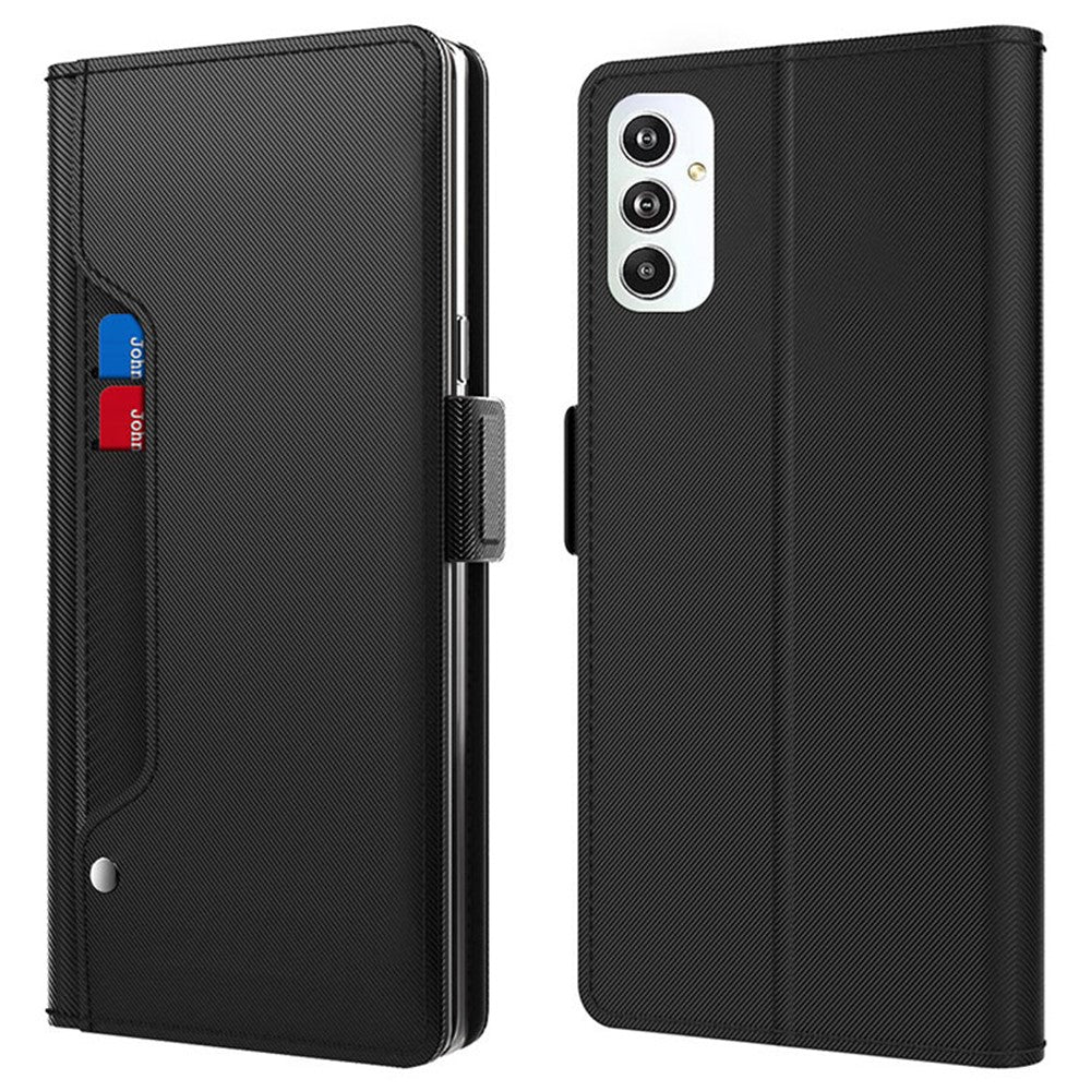 For Samsung Galaxy F54 5G / M54 5G Mobile Phone Case Mirror Card Holder PU Leather Shell Stand Cover - Black