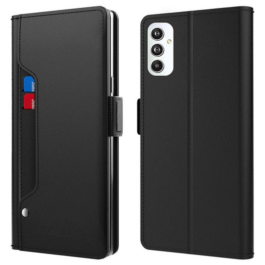 For Samsung Galaxy F54 5G / M54 5G Mobile Phone Case Mirror Card Holder PU Leather Shell Stand Cover - Black