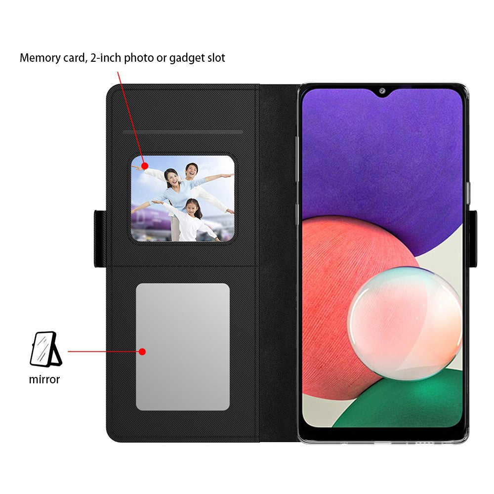 For Samsung Galaxy F54 5G / M54 5G Mobile Phone Case Mirror Card Holder PU Leather Shell Stand Cover - Black