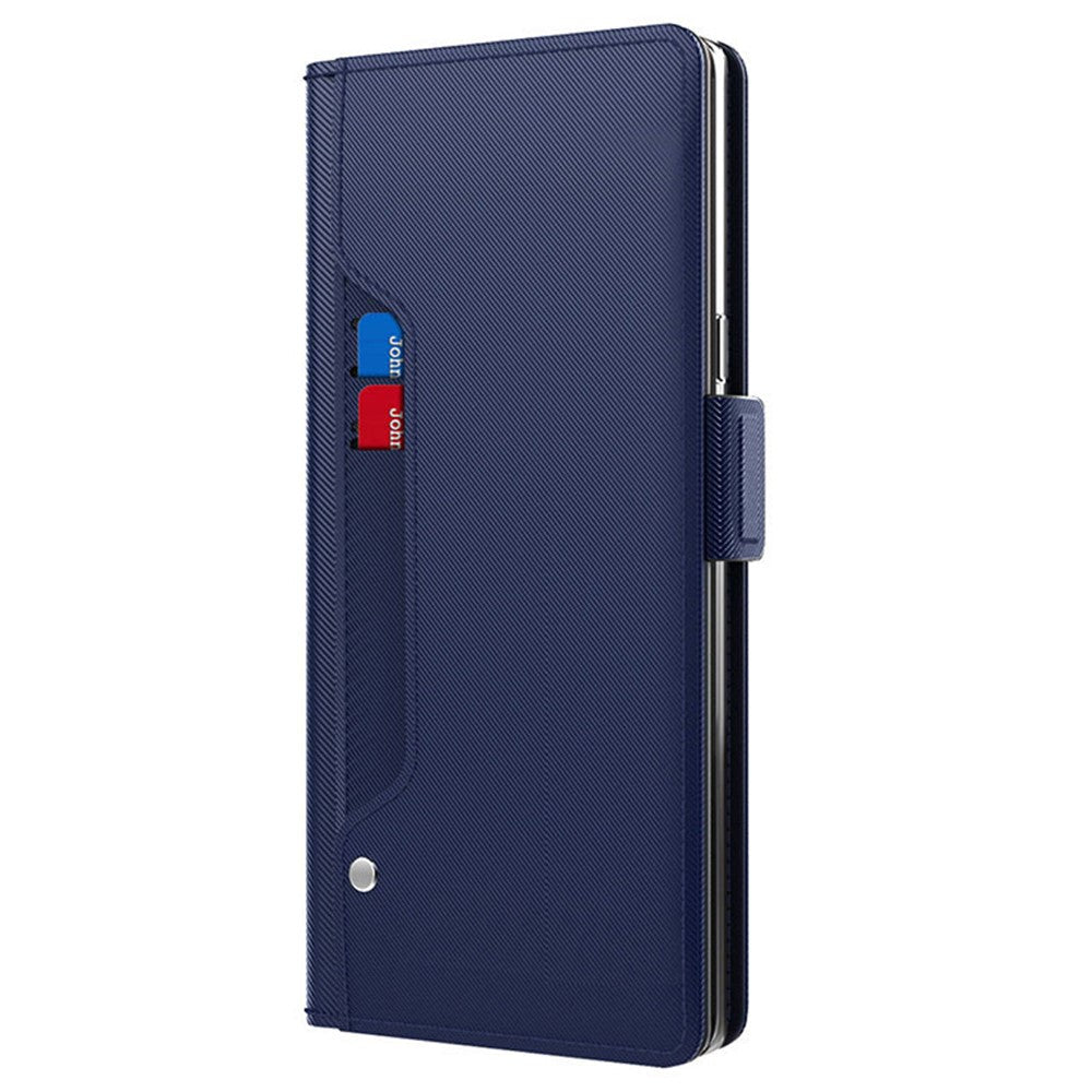 For Samsung Galaxy F54 5G / M54 5G Mobile Phone Case Mirror Card Holder PU Leather Shell Stand Cover - Blue