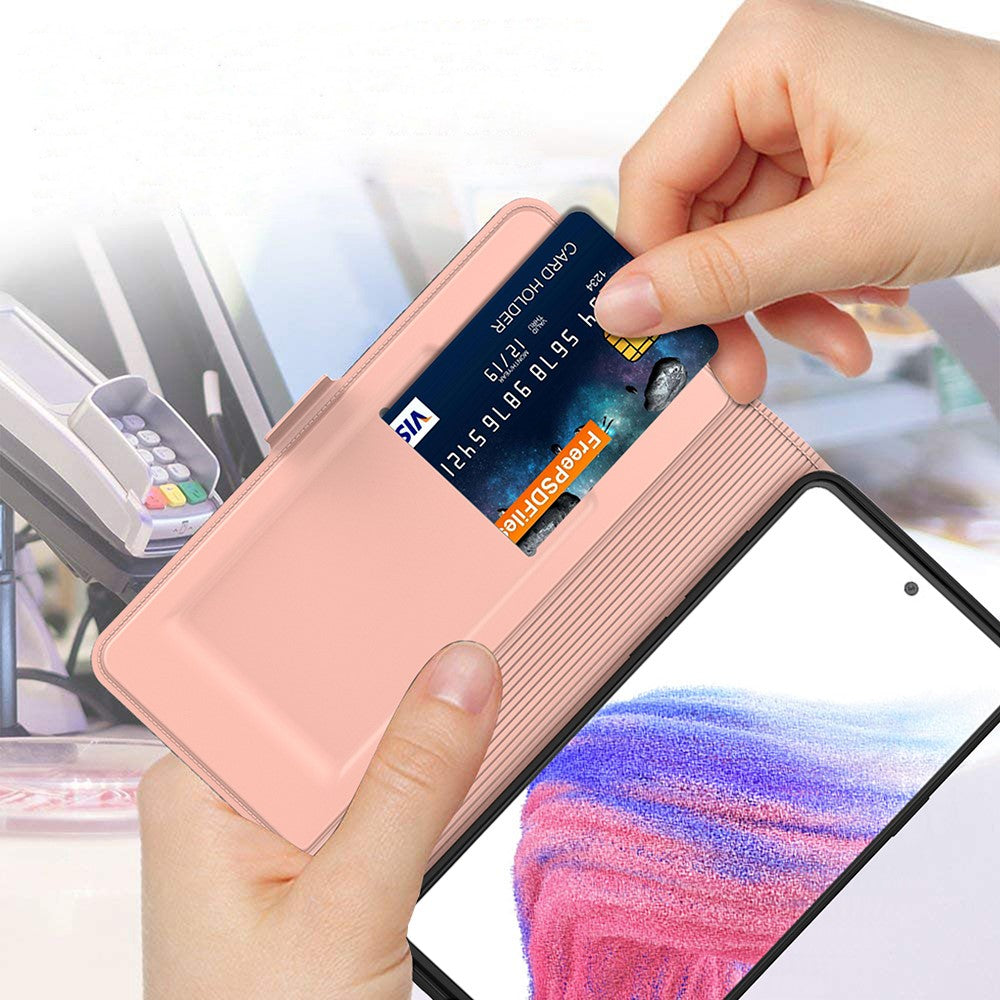 For Samsung Galaxy F54 5G / M54 5G PU Leather Stand Cover Full Protection Card Holder Cell Phone Case - Rose Gold