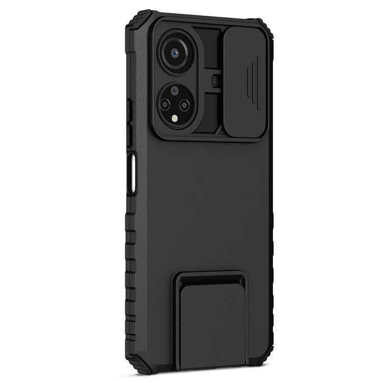 For Honor X7 Slide Camera Lid PC+TPU Cover Anti-drop Kickstand Phone Case - Black