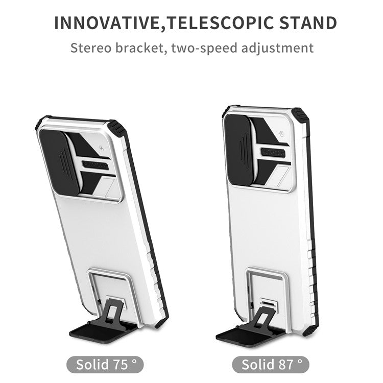 For Honor X7 Slide Camera Lid PC+TPU Cover Anti-drop Kickstand Phone Case - White