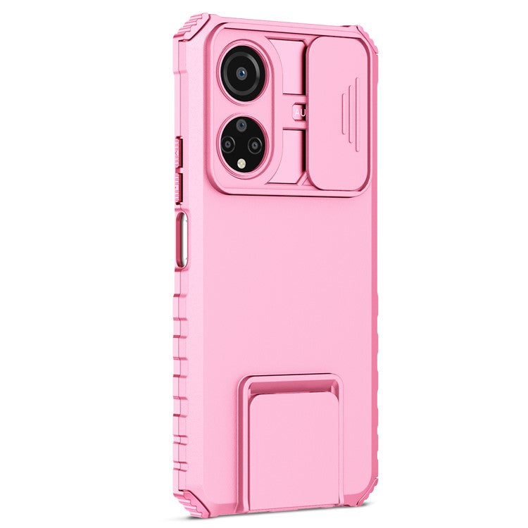 For Honor X7 Slide Camera Lid PC+TPU Cover Anti-drop Kickstand Phone Case - Pink