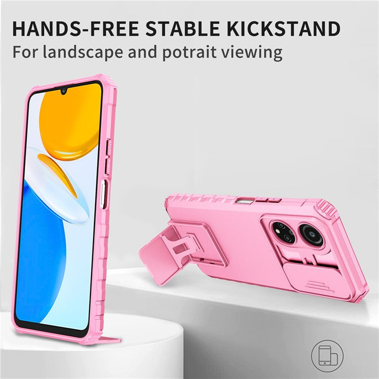 For Honor X7 Slide Camera Lid PC+TPU Cover Anti-drop Kickstand Phone Case - Pink