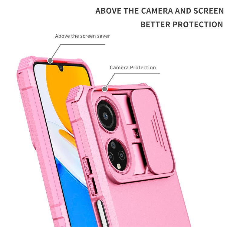For Honor X7 Slide Camera Lid PC+TPU Cover Anti-drop Kickstand Phone Case - Pink