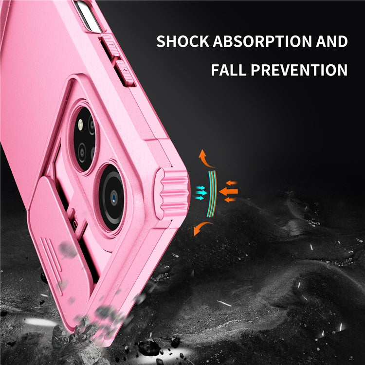 For Honor X7 Slide Camera Lid PC+TPU Cover Anti-drop Kickstand Phone Case - Pink