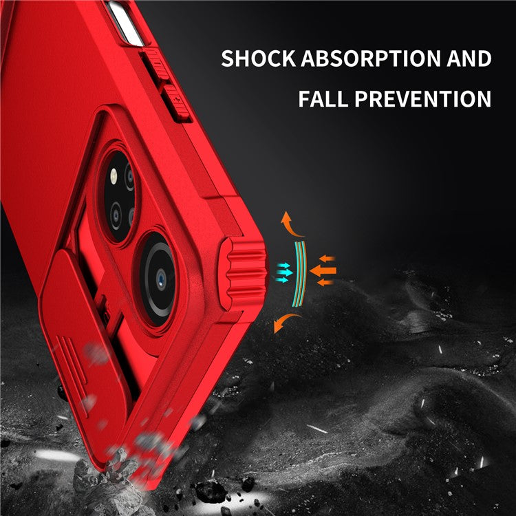 For Honor X7 Slide Camera Lid PC+TPU Cover Anti-drop Kickstand Phone Case - Red