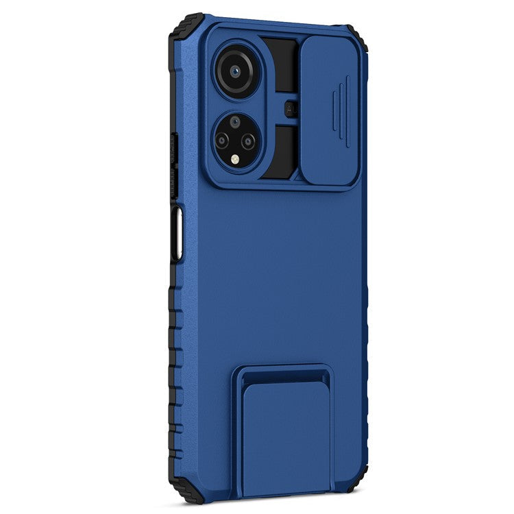 For Honor X7 Slide Camera Lid PC+TPU Cover Anti-drop Kickstand Phone Case - Blue