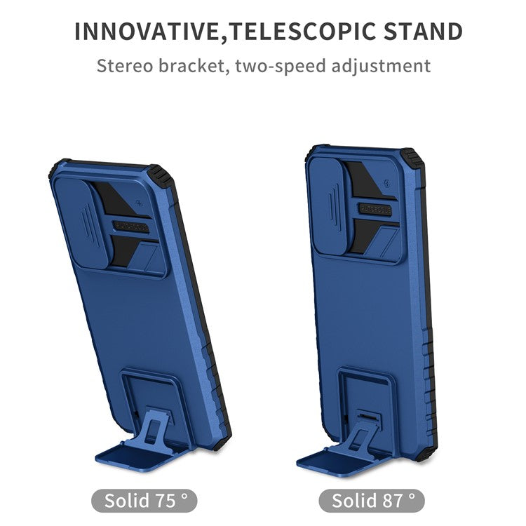 For Honor X7 Slide Camera Lid PC+TPU Cover Anti-drop Kickstand Phone Case - Blue