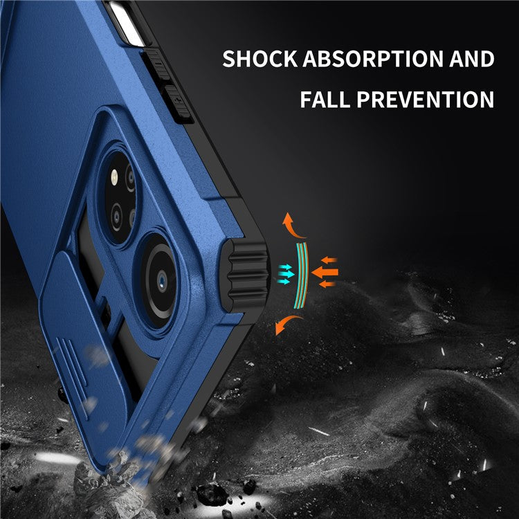 For Honor X7 Slide Camera Lid PC+TPU Cover Anti-drop Kickstand Phone Case - Blue