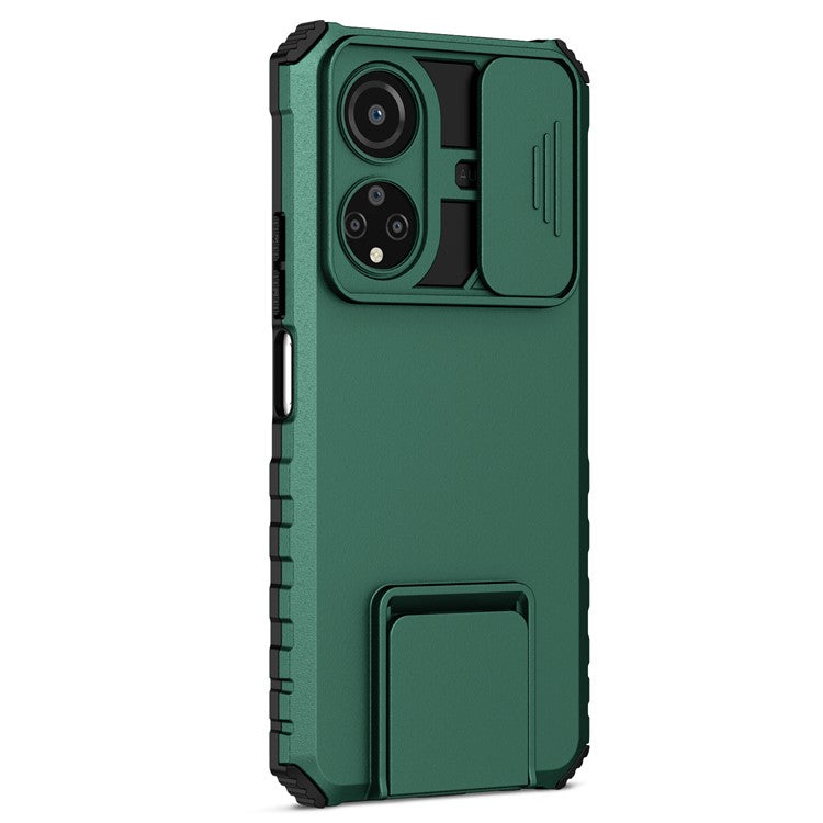 For Honor X7 Slide Camera Lid PC+TPU Cover Anti-drop Kickstand Phone Case - Blackish Green