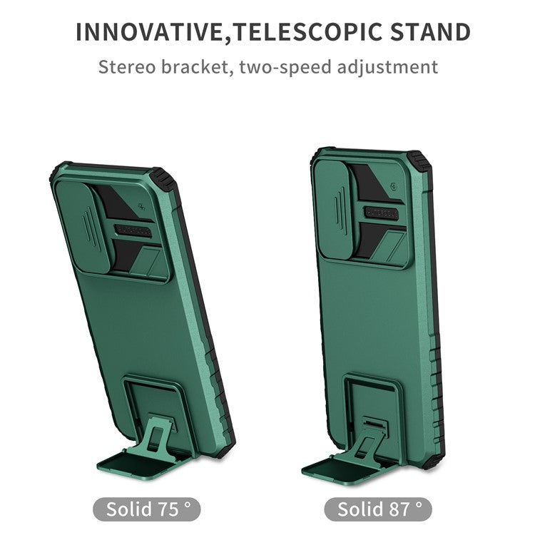 For Honor X7 Slide Camera Lid PC+TPU Cover Anti-drop Kickstand Phone Case - Blackish Green