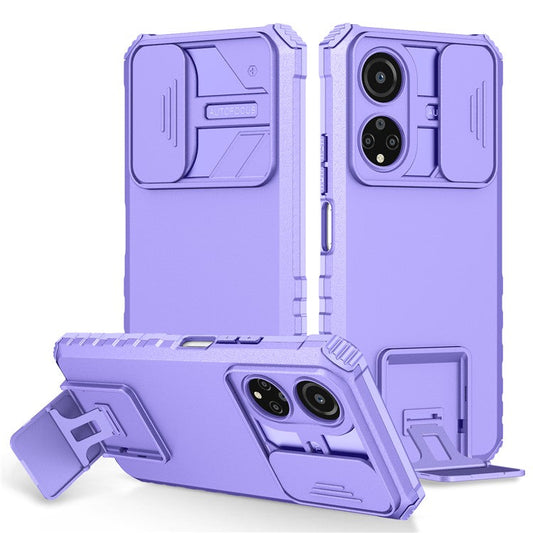 For Honor X7 Slide Camera Lid PC+TPU Cover Anti-drop Kickstand Phone Case - Purple