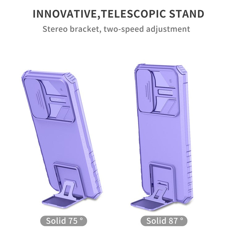 For Honor X7 Slide Camera Lid PC+TPU Cover Anti-drop Kickstand Phone Case - Purple