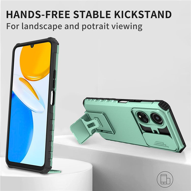 For Honor X7 Slide Camera Lid PC+TPU Cover Anti-drop Kickstand Phone Case - Baby Blue