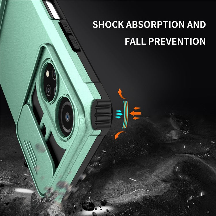 For Honor X7 Slide Camera Lid PC+TPU Cover Anti-drop Kickstand Phone Case - Baby Blue