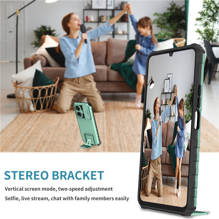 For Honor X7 Slide Camera Lid PC+TPU Cover Anti-drop Kickstand Phone Case - Baby Blue
