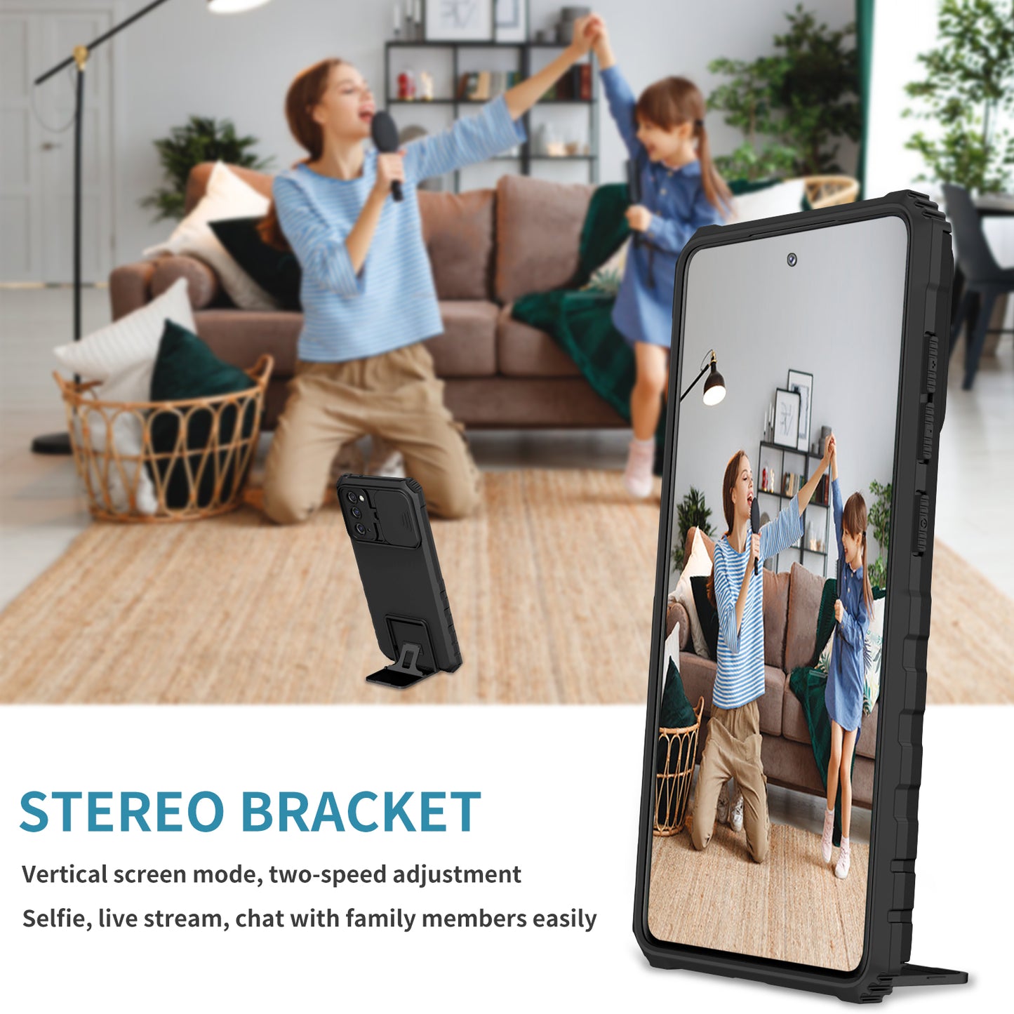 For Samsung Galaxy S20 FE 4G / FE 5G / Lite / FE 2022 Slide Camera Lid Back Cover Kickstand PC+TPU Phone Case - Black