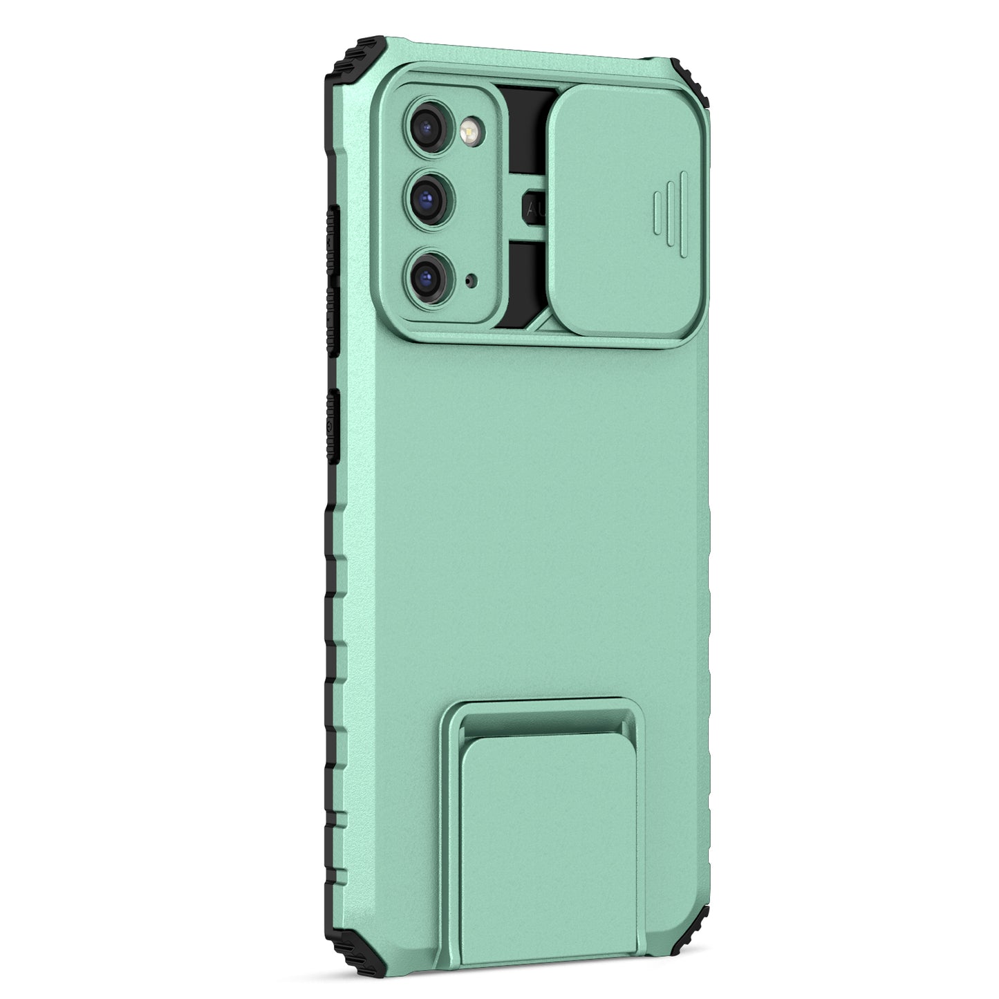 For Samsung Galaxy S20 FE 4G / FE 5G / Lite / FE 2022 Slide Camera Lid Back Cover Kickstand PC+TPU Phone Case - Baby Blue