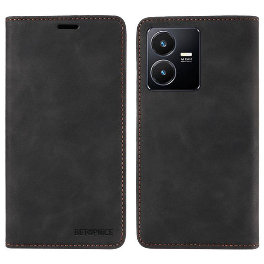BETOPNICE 003 For vivo Y35 / Y22s 4G / Y22 4G RFID Blocking Cell Phone Cover Leather Wallet Stand Case - Black