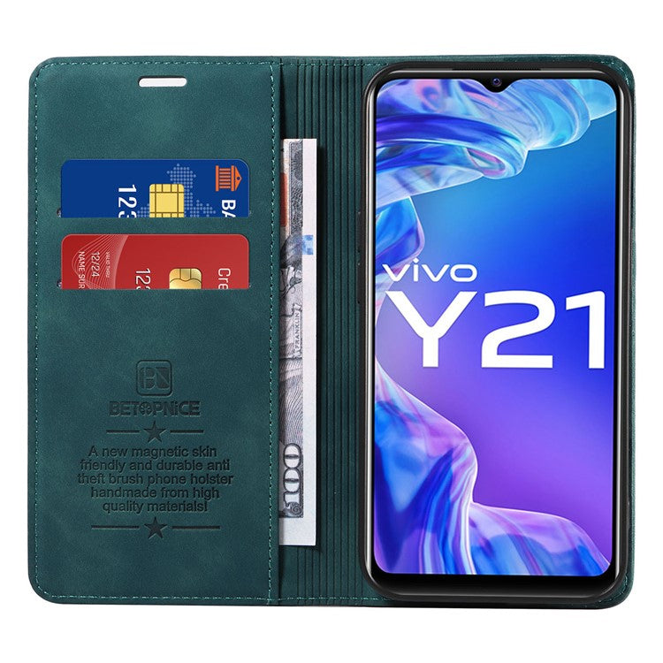 BETOPNICE 003 For vivo Y21 / Y21s / Y33s / Y32 4G / Y33t 4G Leather Wallet Phone Cover Flip Stand RFID Blocking Case - Green