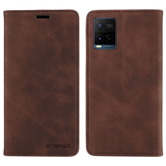 BETOPNICE 003 For vivo Y21 / Y21s / Y33s / Y32 4G / Y33t 4G Leather Wallet Phone Cover Flip Stand RFID Blocking Case - Brown