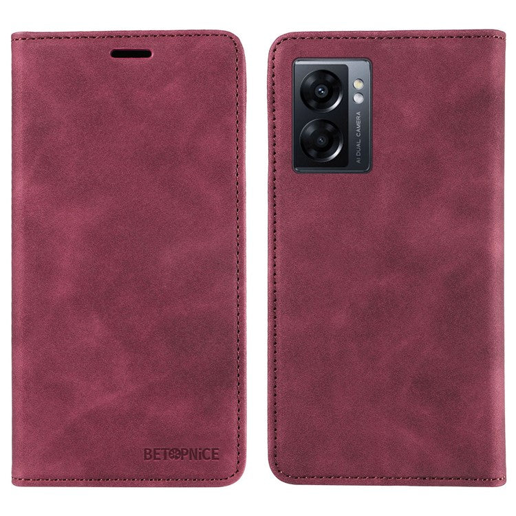 BETOPNICE 003 For Oppo A56s 5G / A57 (2022) 5G / A77 5G / K10 5G / A57 4G / A57e 4G / A57s 4G / A77 4G / Realme Q5i / Narzo 50 5G / V23 5G / OnePlus Nord N20 SE 4G Leather Phone Case - Red