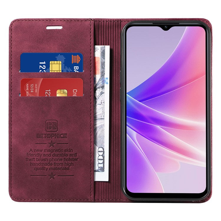 BETOPNICE 003 For Oppo A56s 5G / A57 (2022) 5G / A77 5G / K10 5G / A57 4G / A57e 4G / A57s 4G / A77 4G / Realme Q5i / Narzo 50 5G / V23 5G / OnePlus Nord N20 SE 4G Leather Phone Case - Red