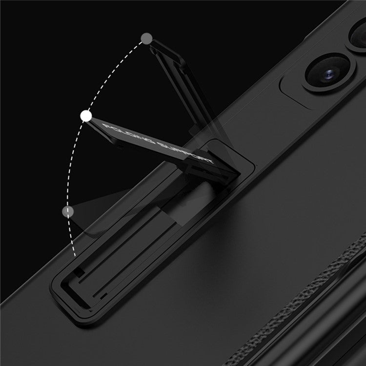 GKK For Samsung Galaxy Z Fold5 5G Pen Slot PC Phone Case Kickstand Magnetic Cover with Tempered Glass Screen Film - Wine Red