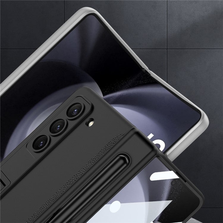 GKK For Samsung Galaxy Z Fold5 5G Pen Slot PC Phone Case Kickstand Magnetic Cover with Tempered Glass Screen Film - Wine Red