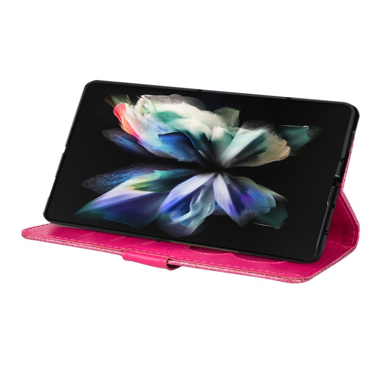 For Samsung Galaxy Z Fold5 5G PC+PU Leather Phone Stand Case Zippered Wallet Glittery Phone Cover - Rose