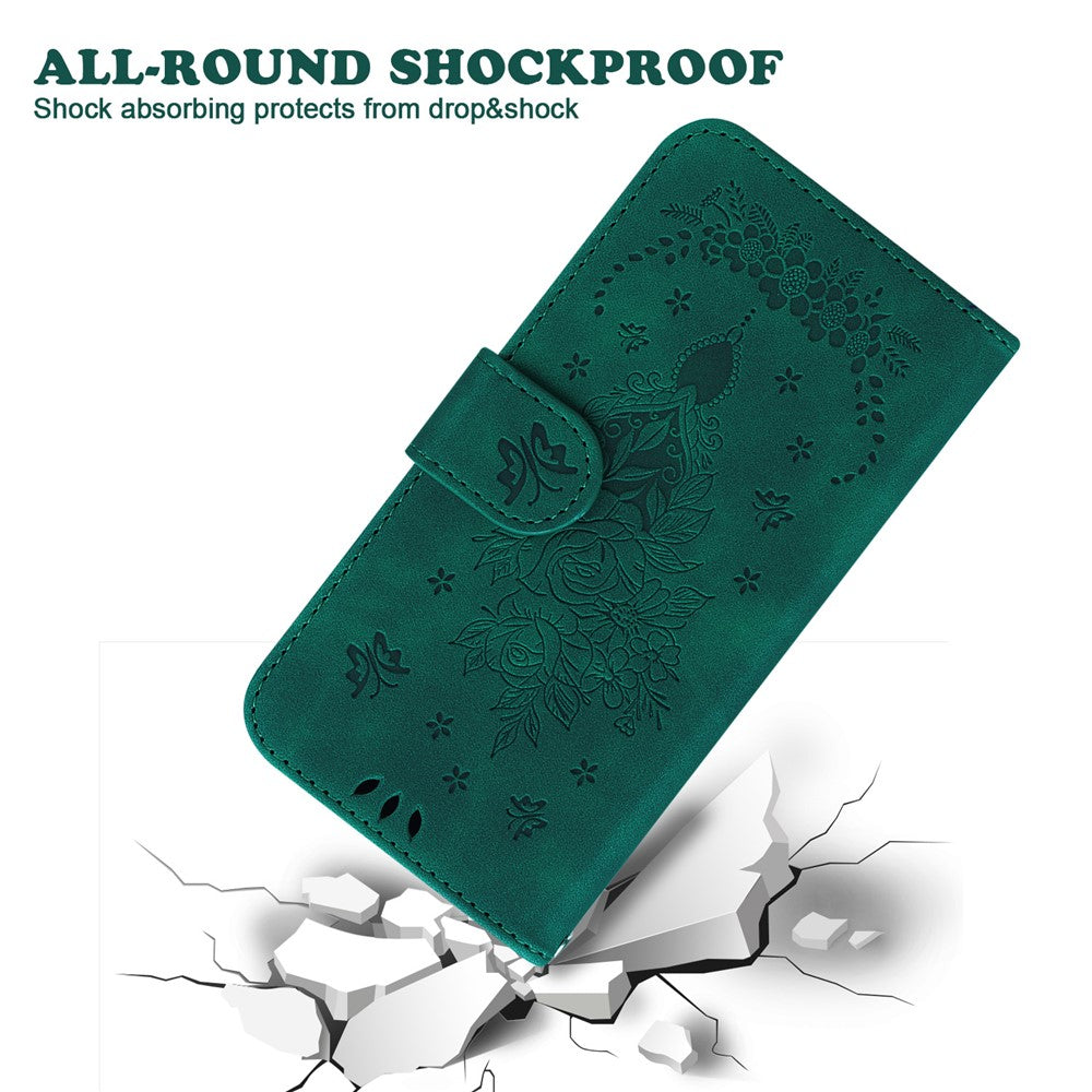 For Samsung Galaxy M54 5G / F54 5G Leather Wallet Stand Phone Case Imprinted Rose Butterfly Shell - Green