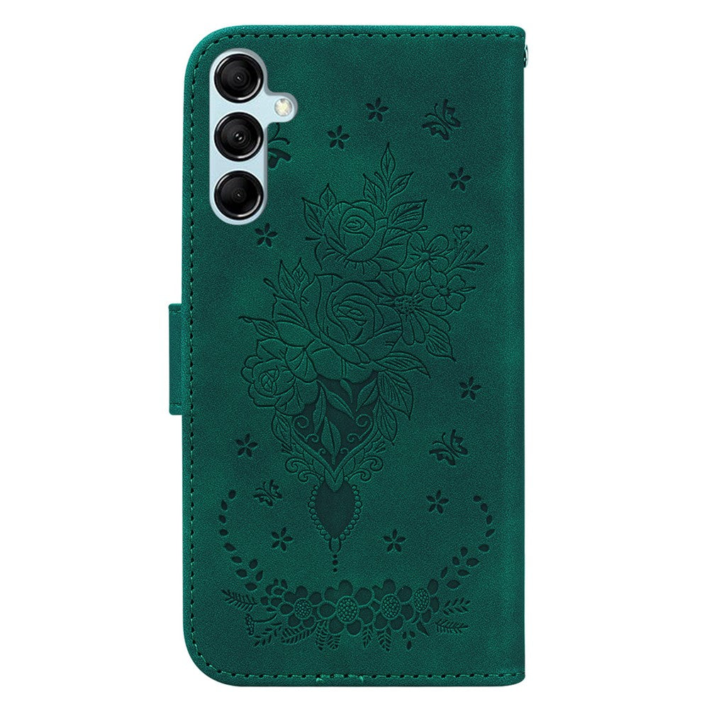 For Samsung Galaxy M54 5G / F54 5G Leather Wallet Stand Phone Case Imprinted Rose Butterfly Shell - Green