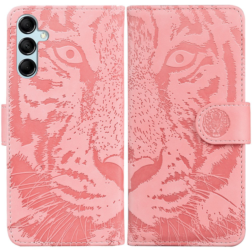 For Samsung Galaxy M54 5G / F54 5G Tiger Imprint Phone Case Leather Stand Wallet Anti-drop Cover - Pink