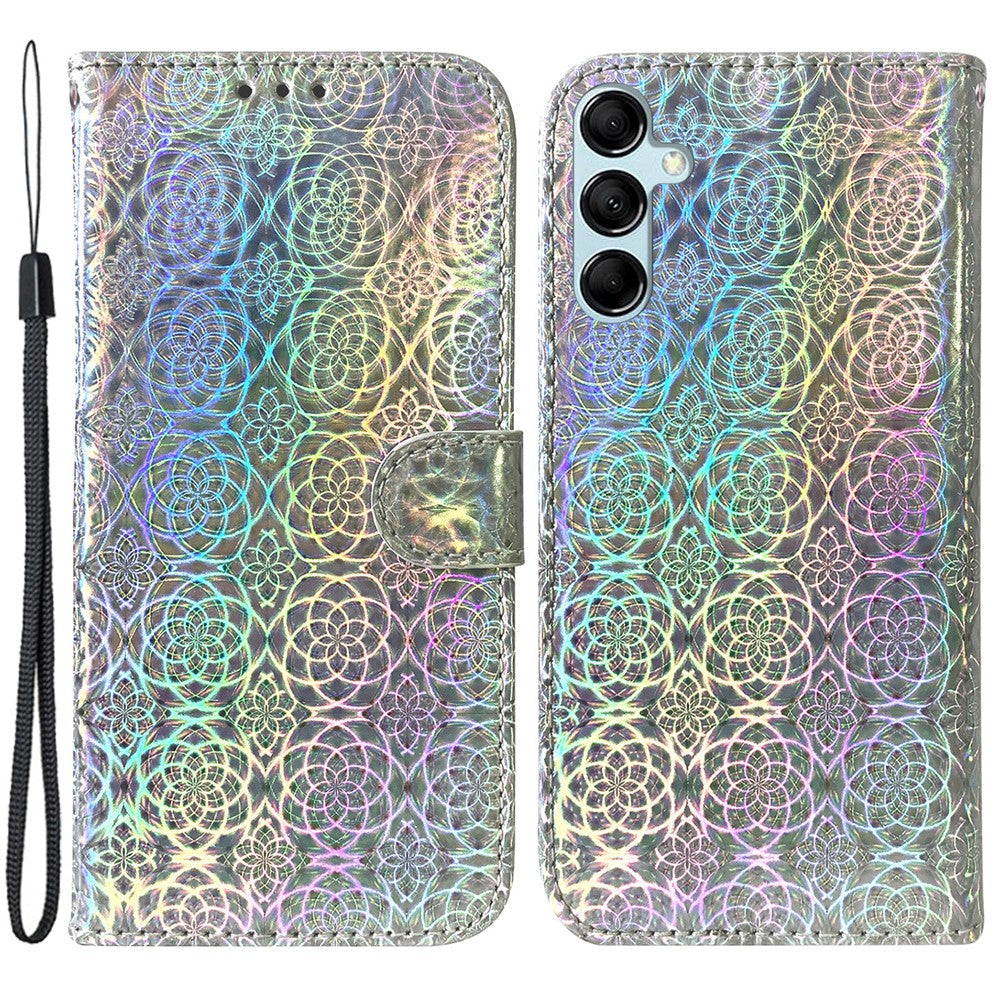 For Samsung Galaxy M54 5G / F54 5G Leather Wallet Case Dazzling Flower Pattern Phone Stand Cover - Grey