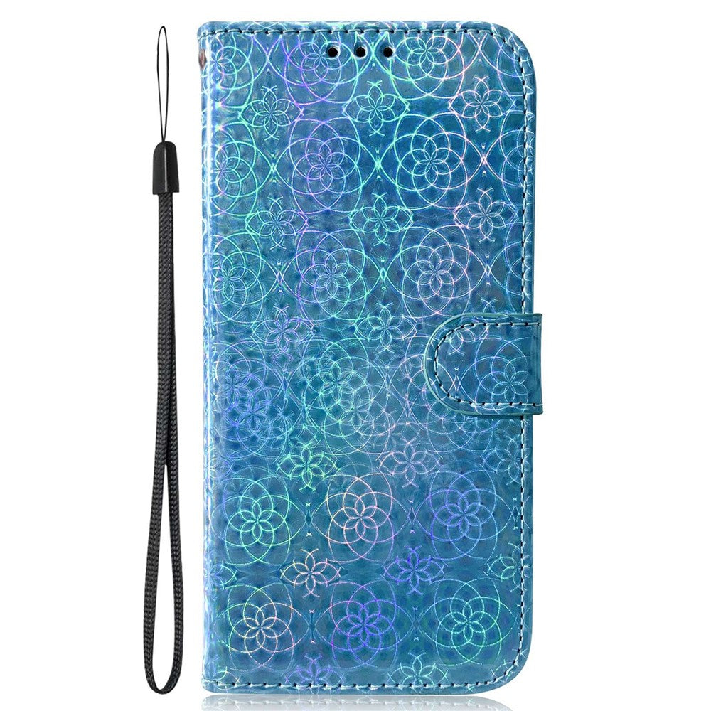 For Samsung Galaxy M54 5G / F54 5G Leather Wallet Case Dazzling Flower Pattern Phone Stand Cover - Blue